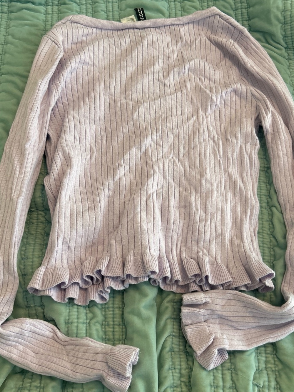 H&M Lilac Ribbed Button-Front Cardigan with Ruffle Hem - Picture 2 of 2